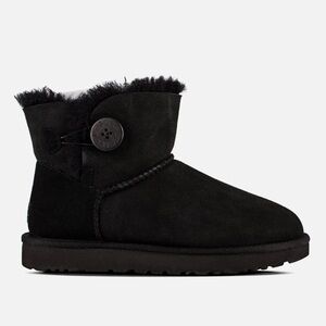 UGG Black Suede Ankle Booties with Button Accent